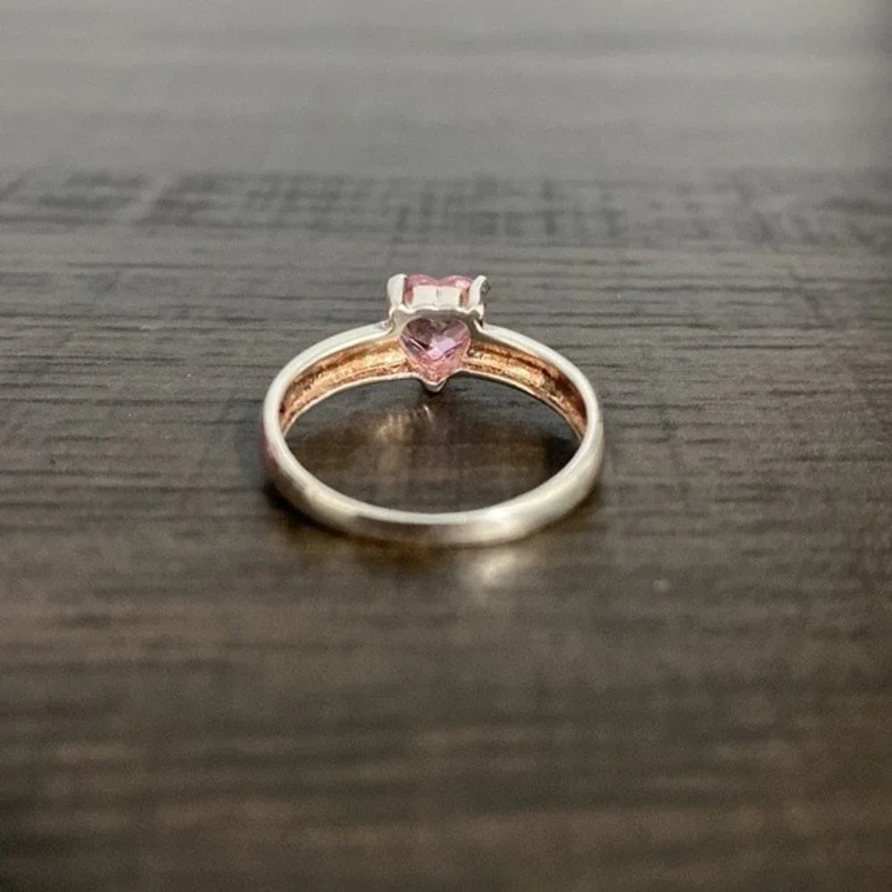 Sterling Silver Heart Pink Topaz Ring Size 6.75 - Picture 3 of 9